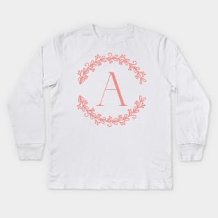 Pink Monogram- Letter A Kids Long Sleeve T-Shirt